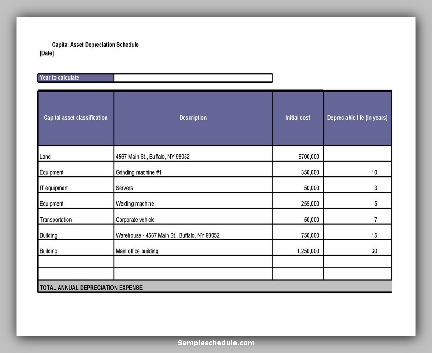 Depreciation Schedule Template