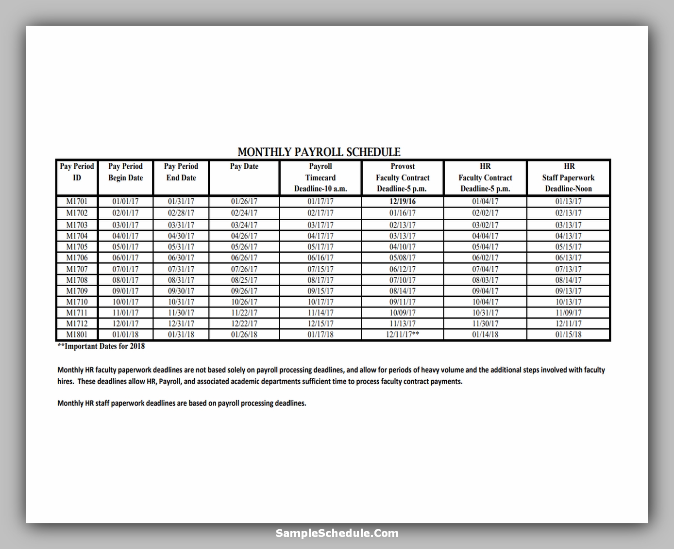 10+ Amazing Payroll Schedule Template sample schedule