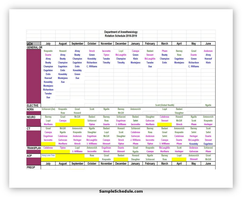 51 Free Rotation Schedule Template - sample schedule