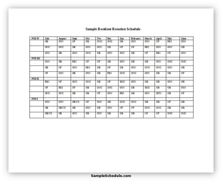 51 Free Rotation Schedule Template - sample schedule