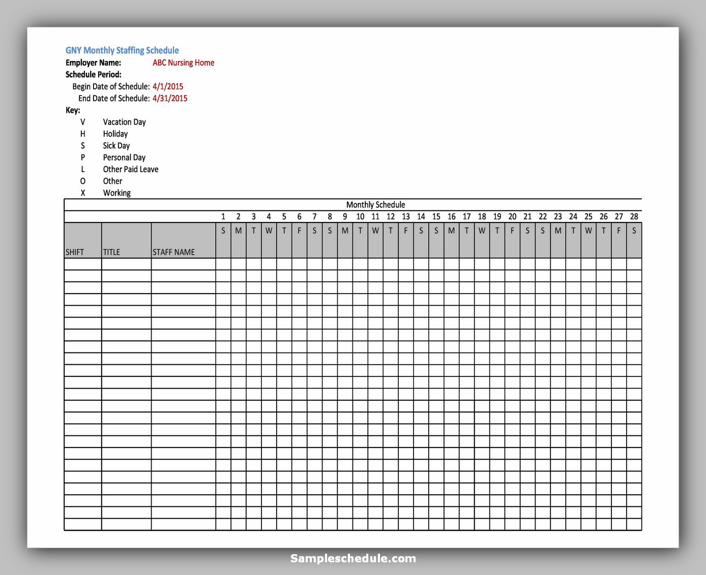 20 Sample Employee Schedule