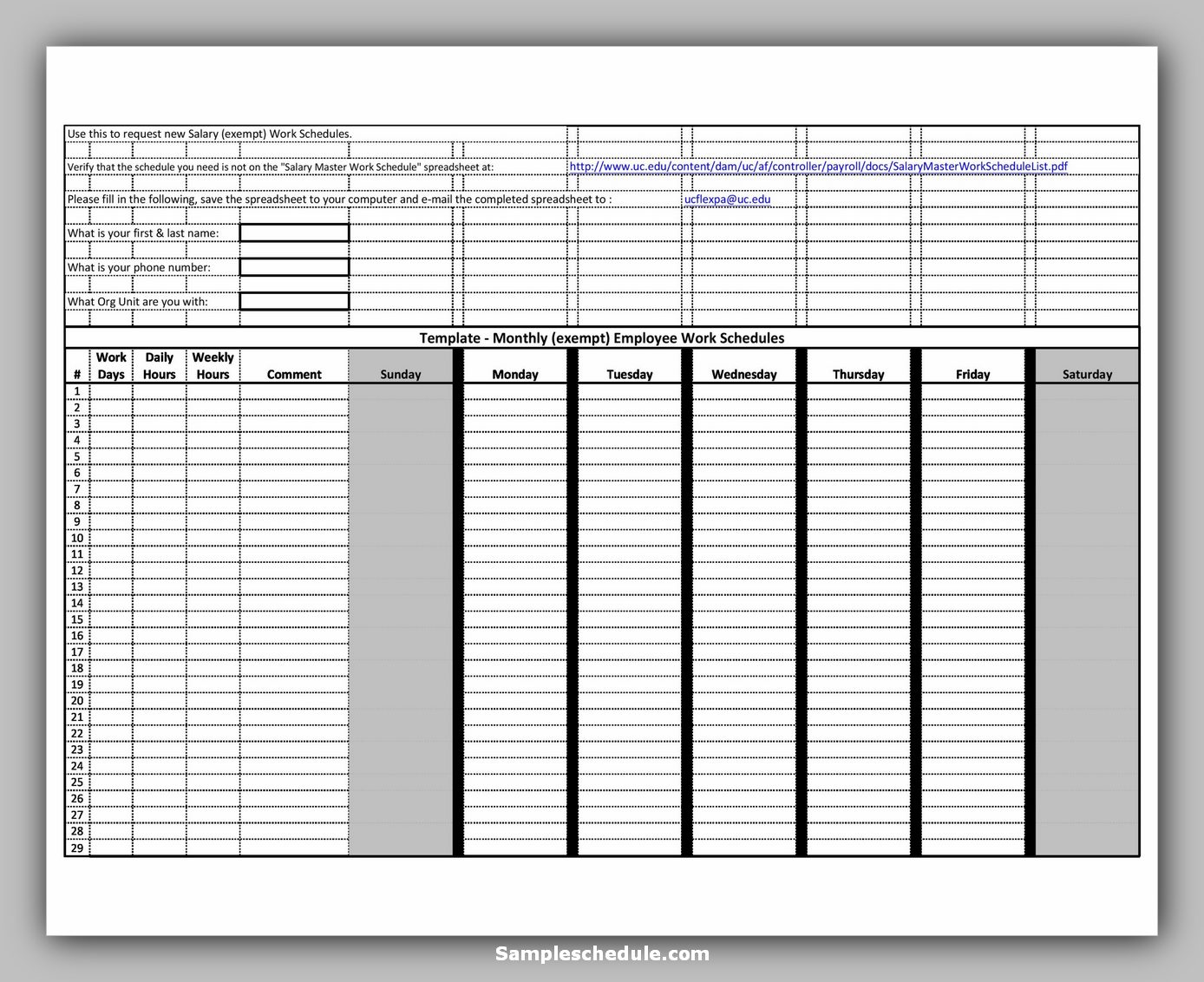 20 Sample Employee Schedule