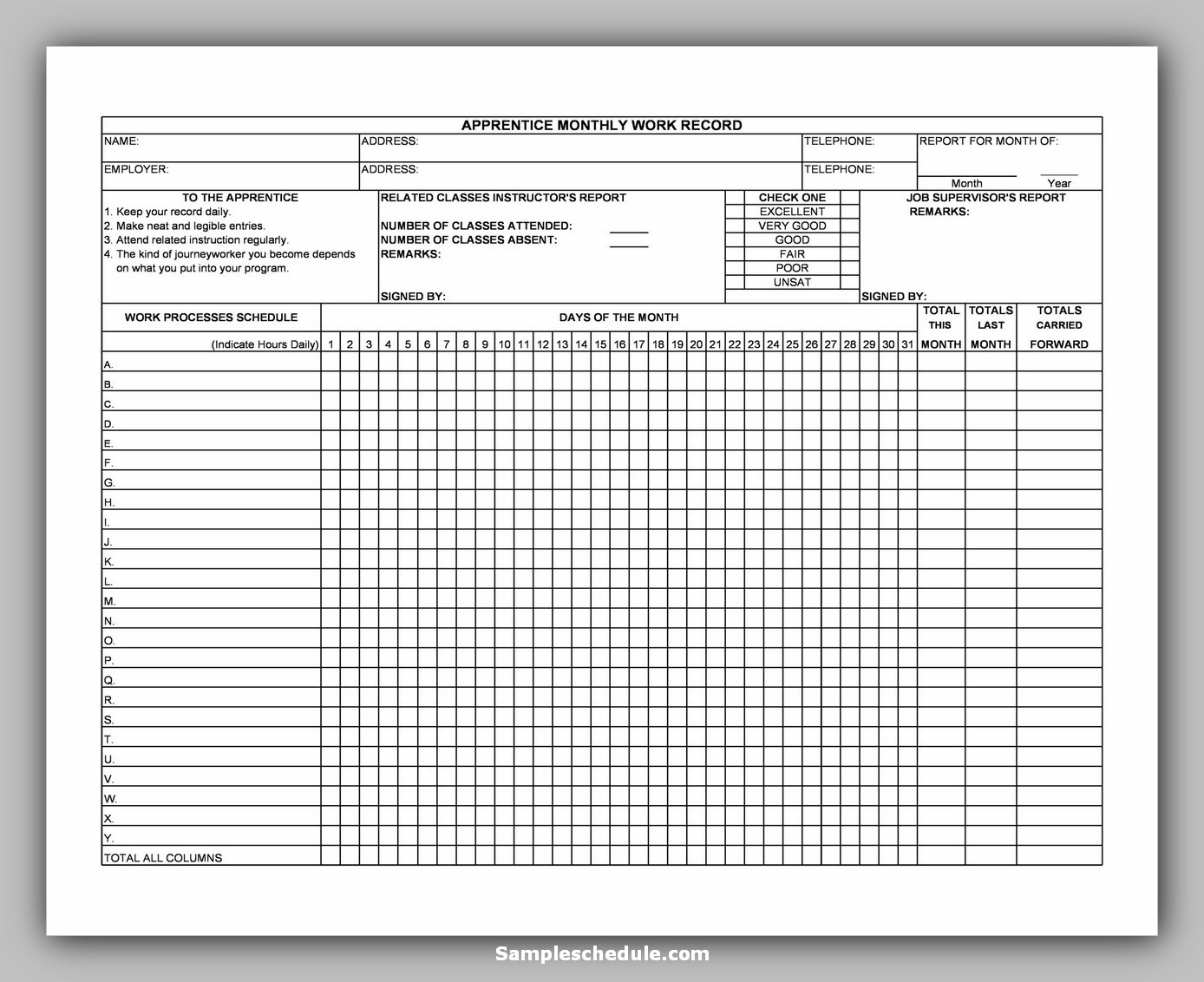 employee absence schedule excel template