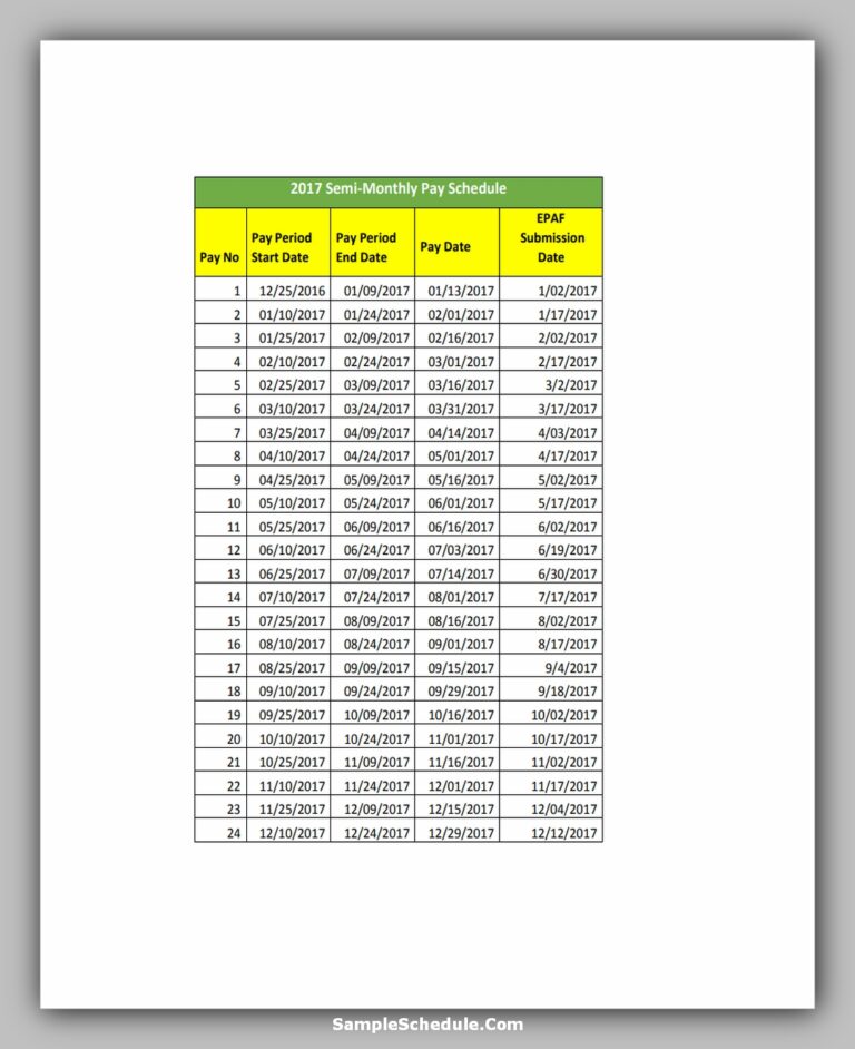 10+ Amazing Payroll Schedule Template - sample schedule