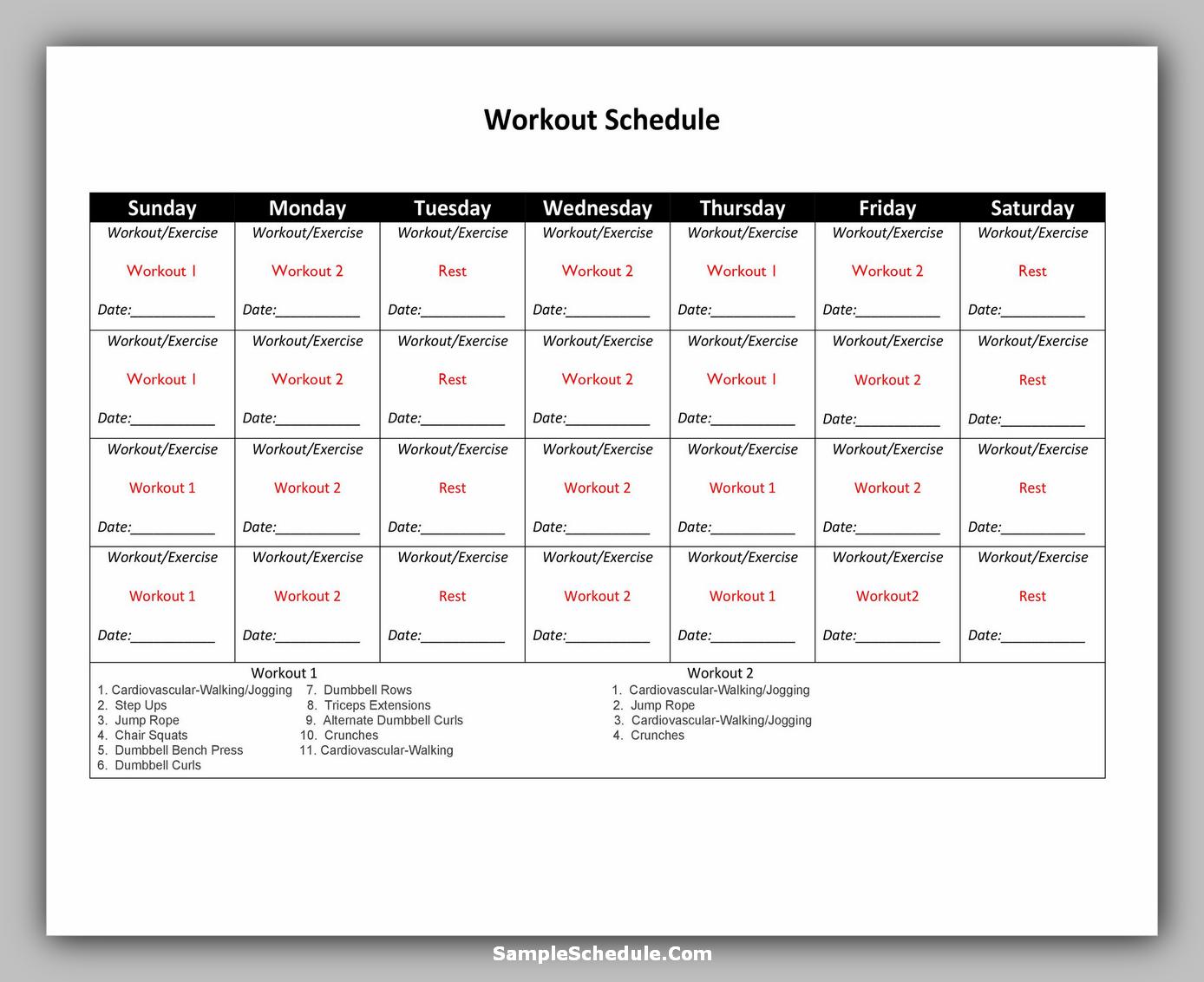 44 Workout Schedule Template & Tips to find it sample schedule