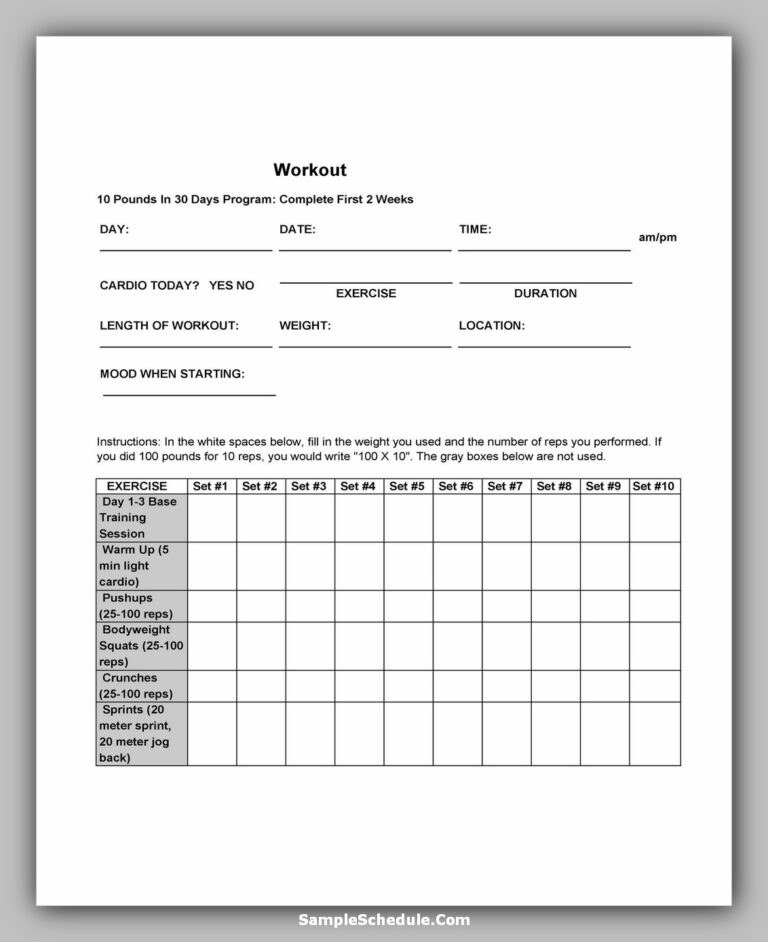 44 Workout Schedule Template & Tips to find it - sample schedule