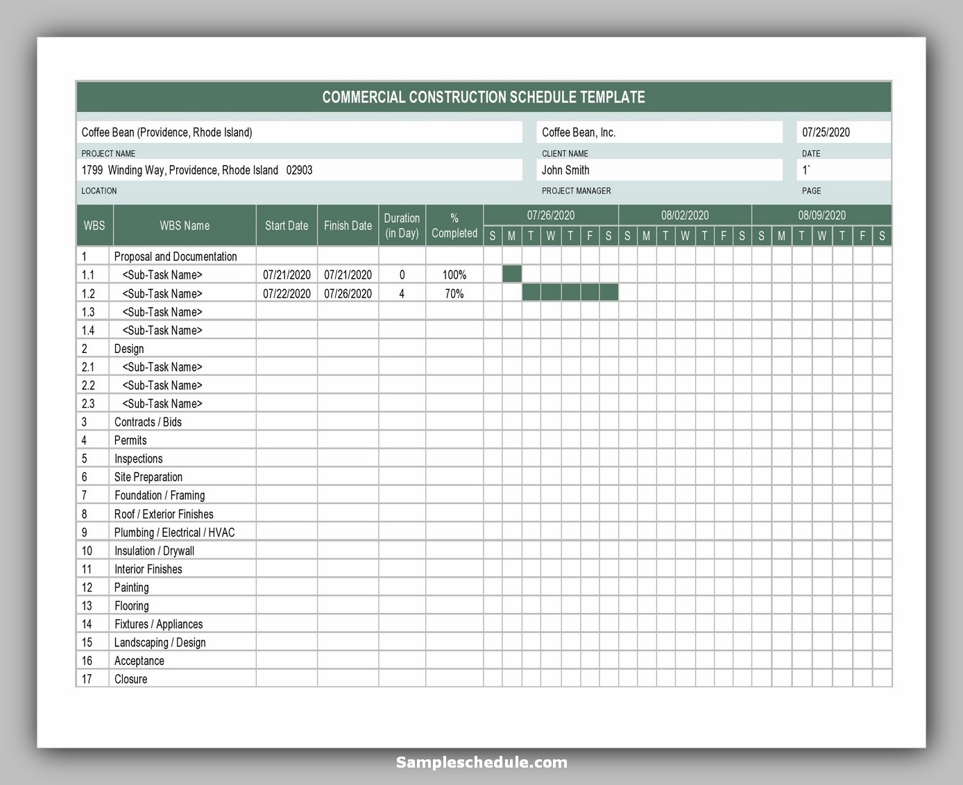 free construction work schedule template