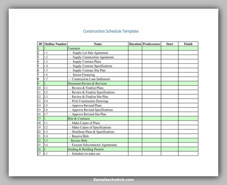 18 Construction Work Schedule Template