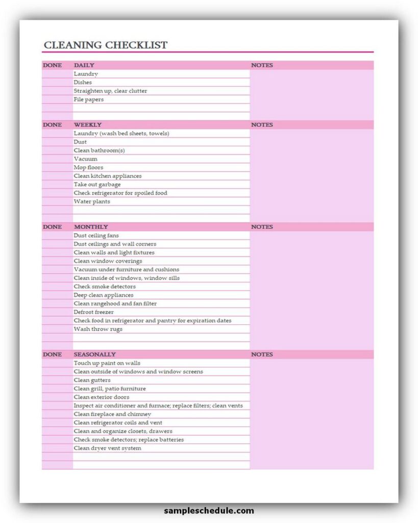 5 Free Cleaning Checklist Template Excel Sample Schedule