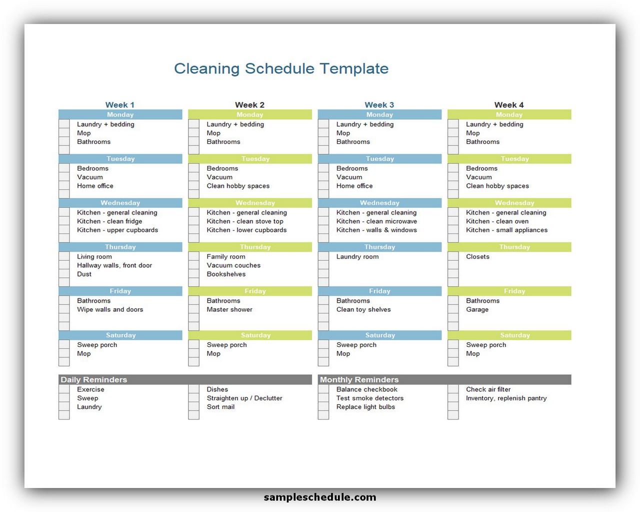 8+ Useful Cleaning Schedule Template - sample schedule