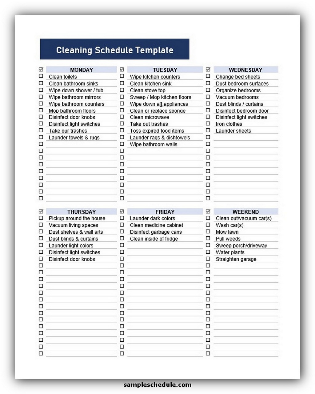 8+ Useful Cleaning Schedule Template - sample schedule