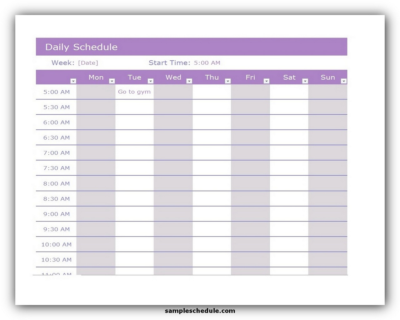 daily schedule template printable pdf