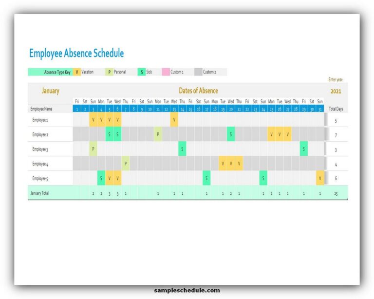 4 Streamlined Employee Absence Schedule - sample schedule