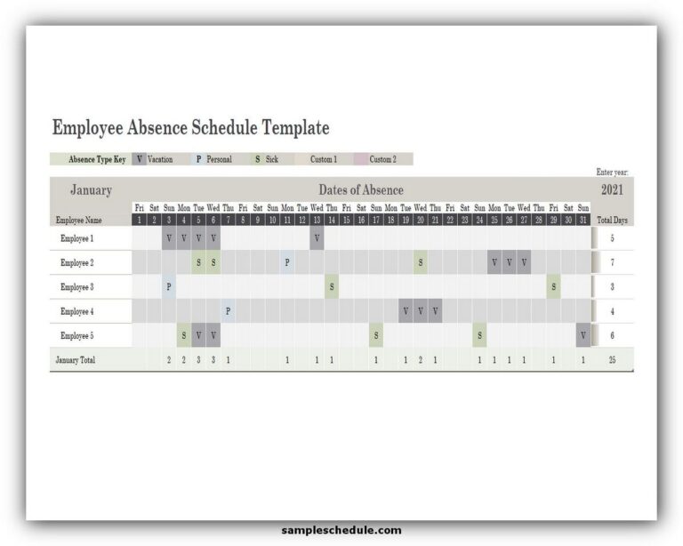 4 Streamlined Employee Absence Schedule - sample schedule