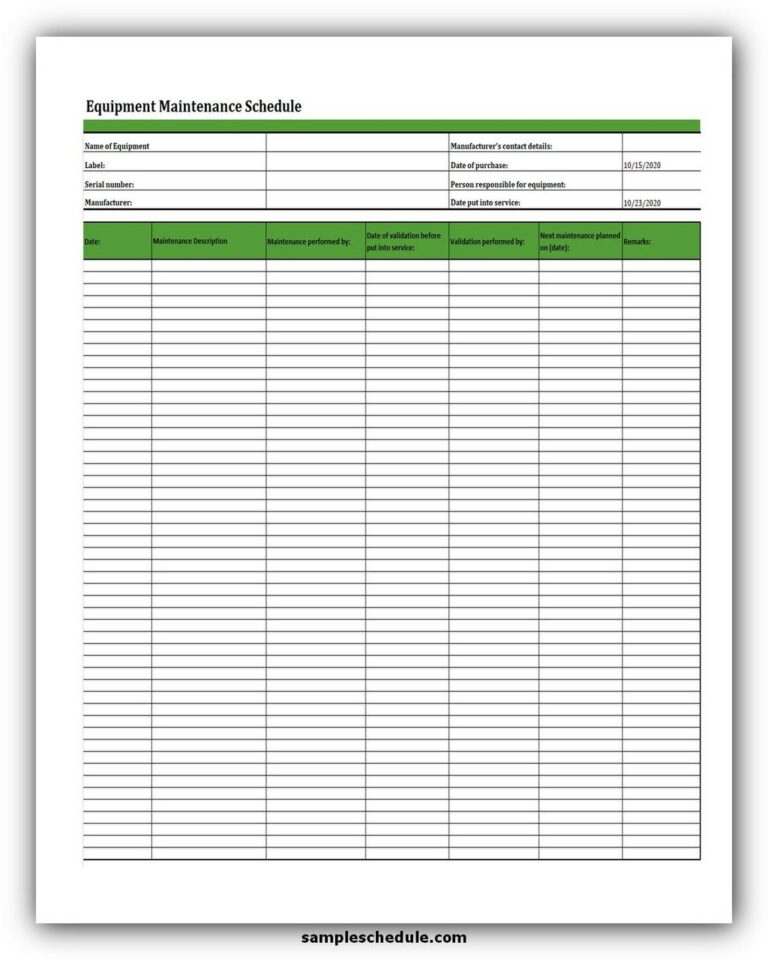 5 Free Equipment Maintenance Schedule Template Excel - sample schedule