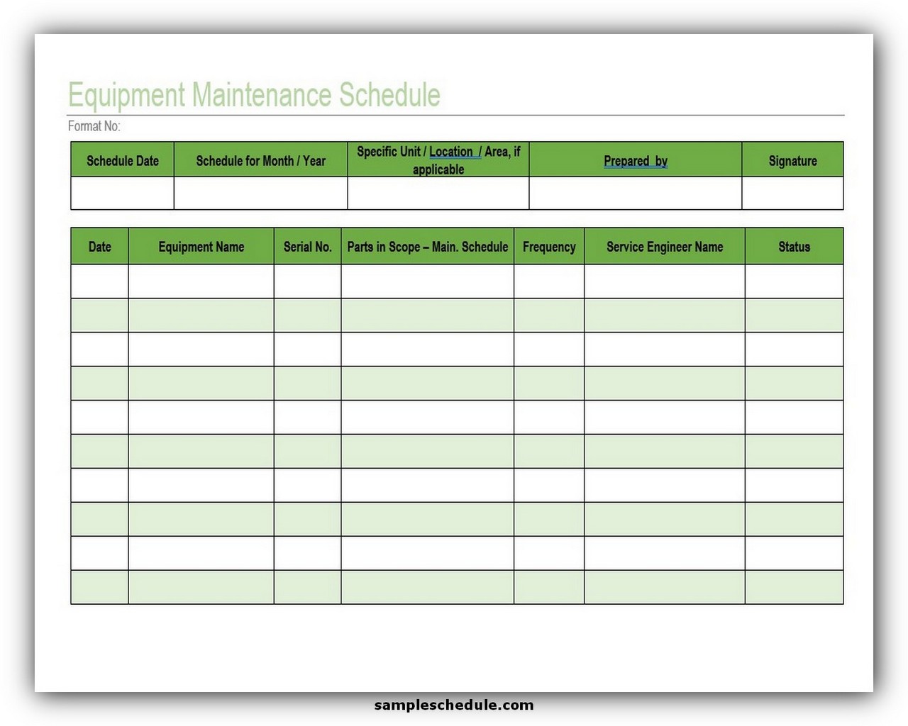 Monthly Maintenance Schedule Template Excel