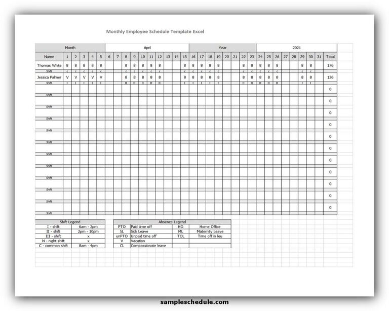 5 Perfect Monthly Employee Schedule Template Excel - sample schedule