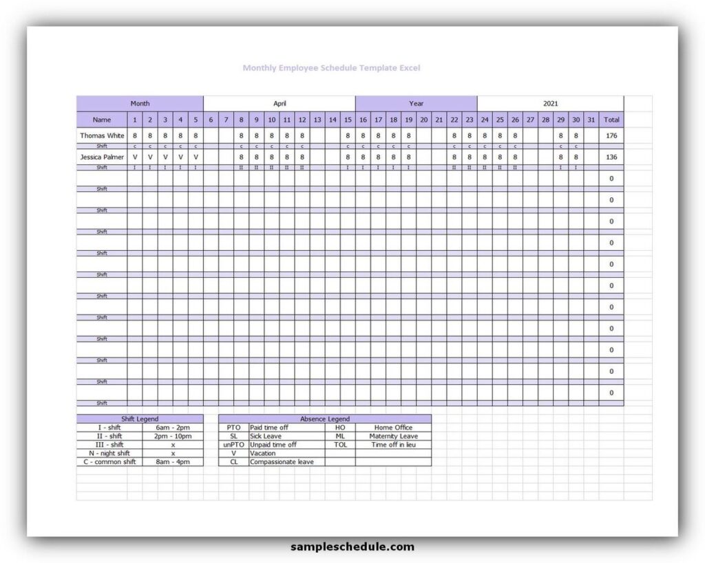 5 Perfect Monthly Employee Schedule Template Excel - sample schedule