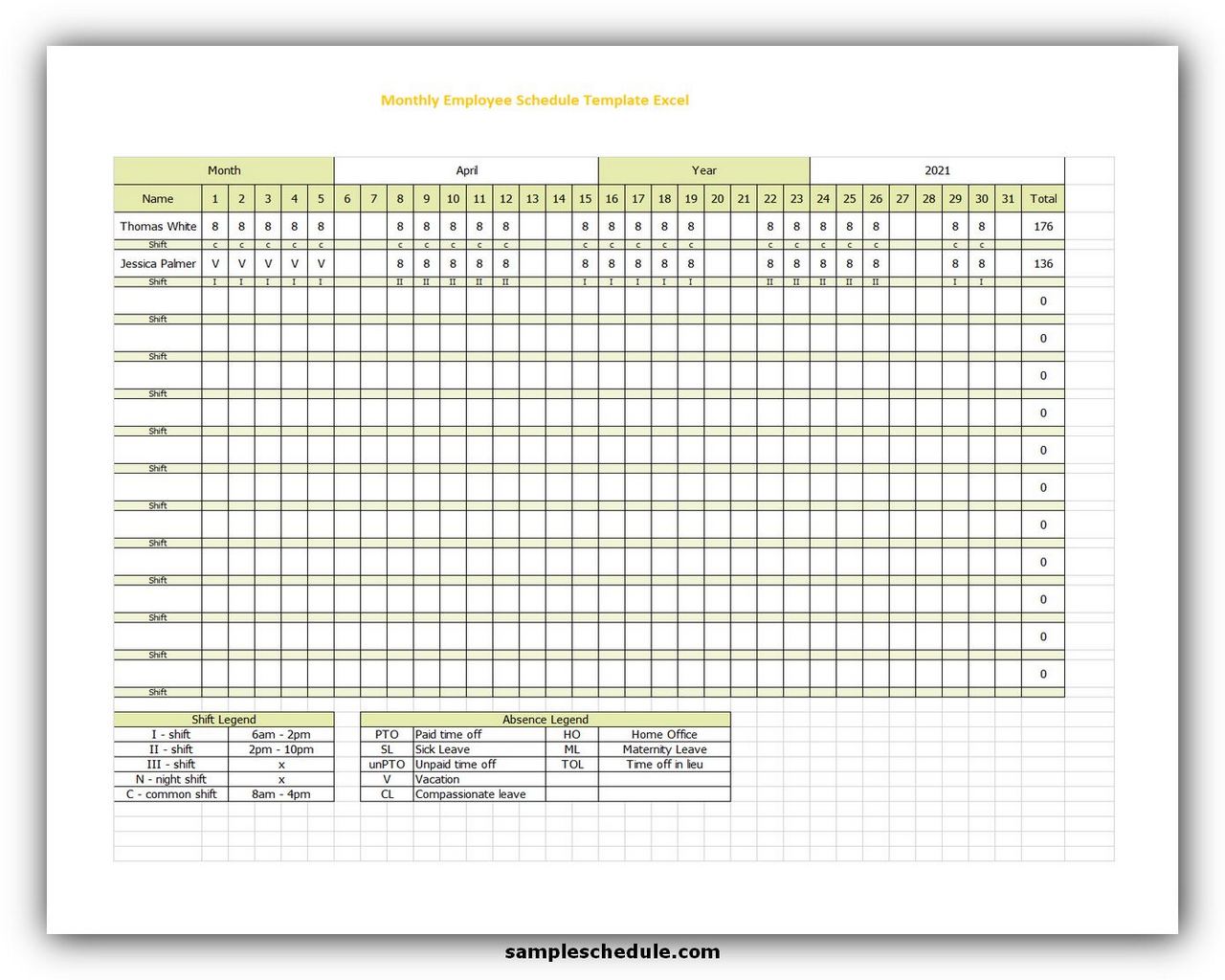 monthly employee schedule template download free