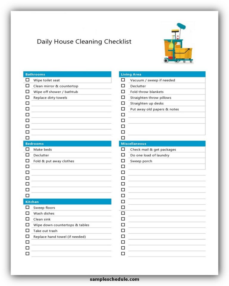 10+ Professional House Cleaning Checklist Template Free - sample schedule