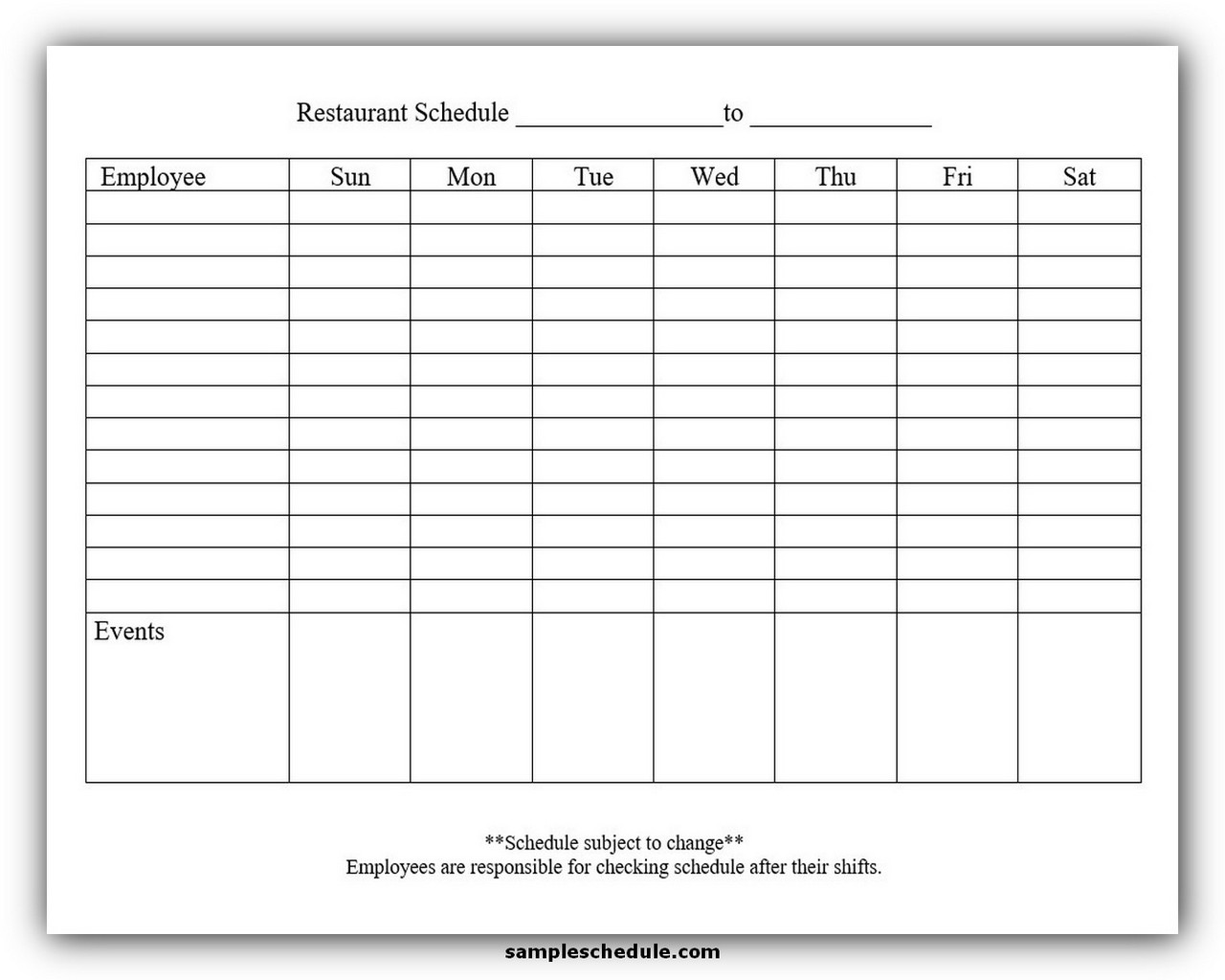 5 Amazing Restaurant Schedule Template - sample schedule