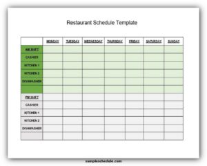 restaurant schedule excel template