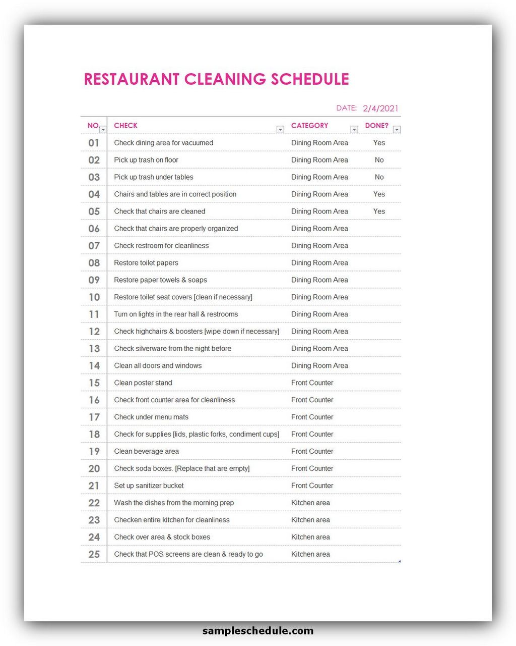 8+ Useful Cleaning Schedule Template - sample schedule