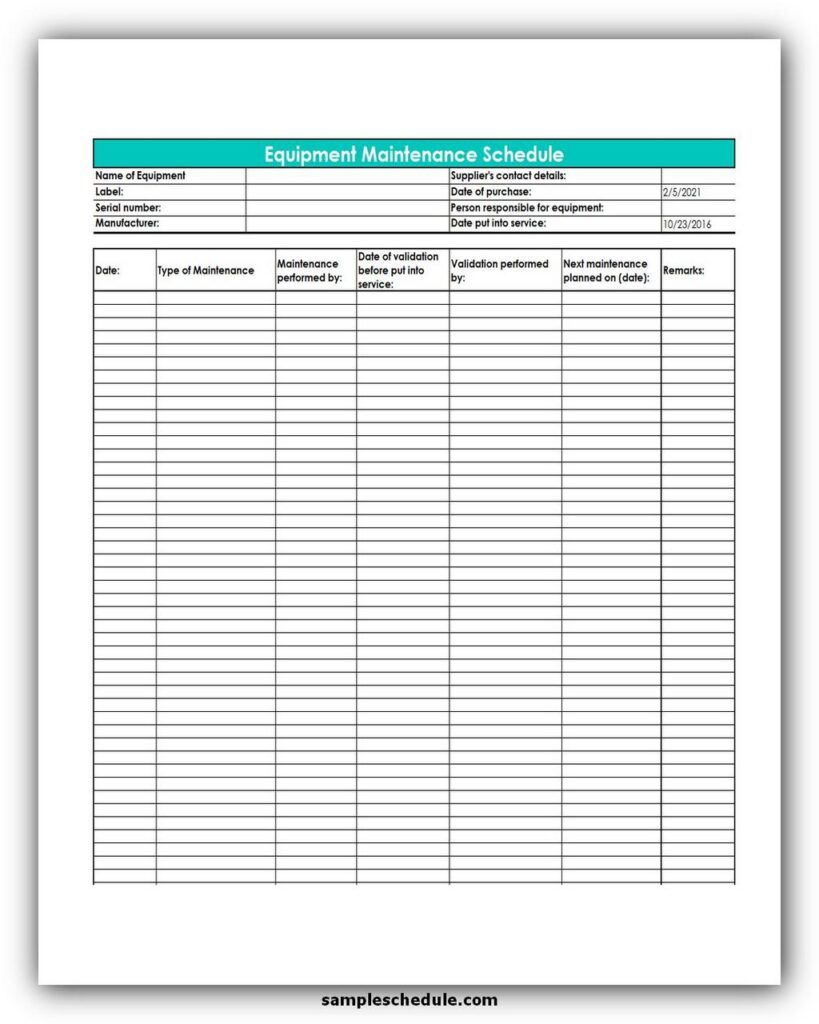 Equipment Maintenance Excel Template