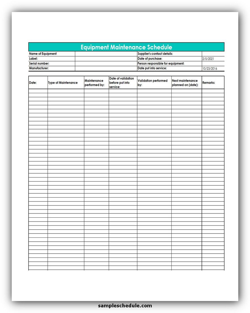 5 Free Equipment Maintenance Schedule Template Excel Sample Schedule