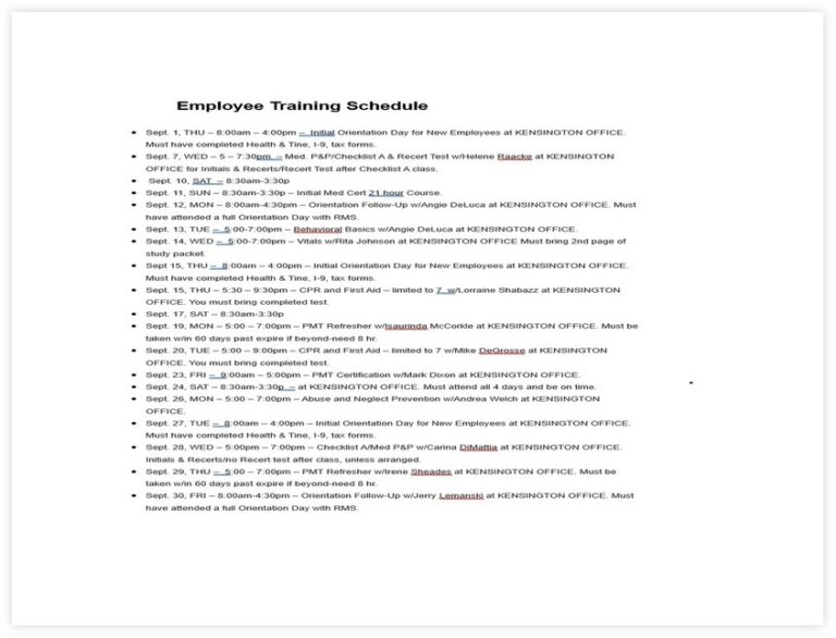 10+ Powerful Training Schedule For Employees sample schedule