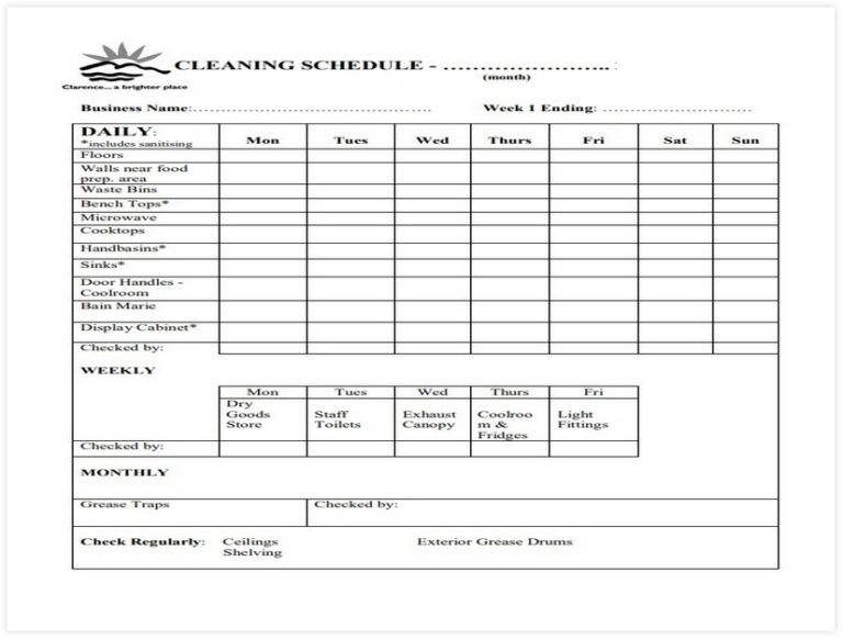 10+ Best Cleaning Schedule Template for Office - sample schedule