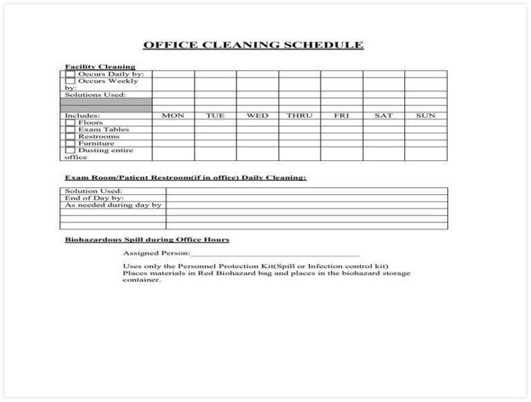 10+ Best Cleaning Schedule Template for Office - sample schedule