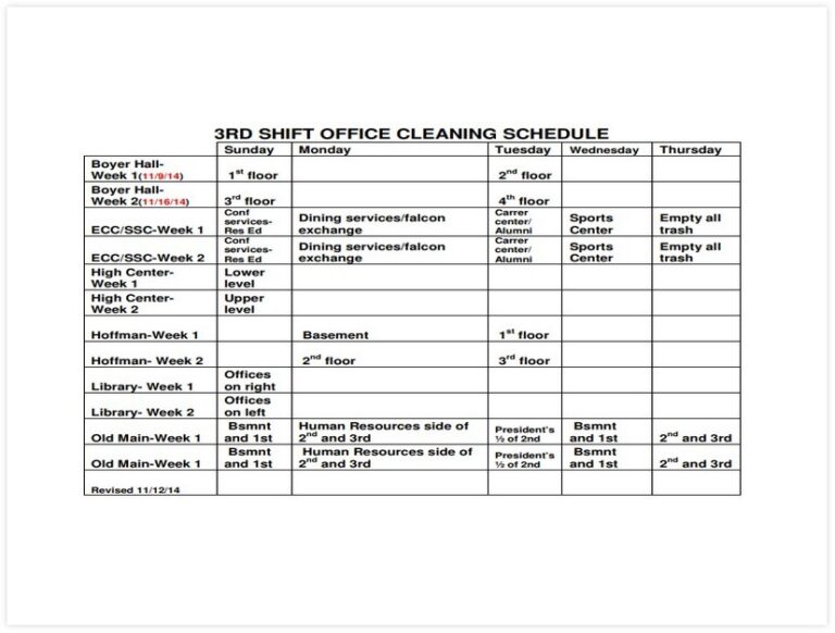 10+ Best Cleaning Schedule Template for Office - sample schedule