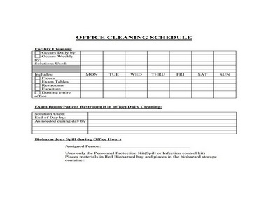 10+ Best Cleaning Schedule Template for Office - sample schedule