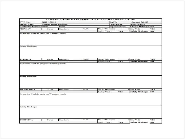 10+ Free Construction Daily Log Template - sample schedule