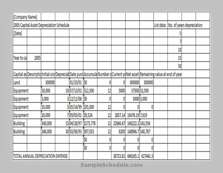 25 Depreciation Schedule Template Excel Free To Use Sample Schedule 9405