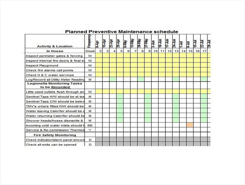 Planned Preventive Maintenance Schedule Template Excel