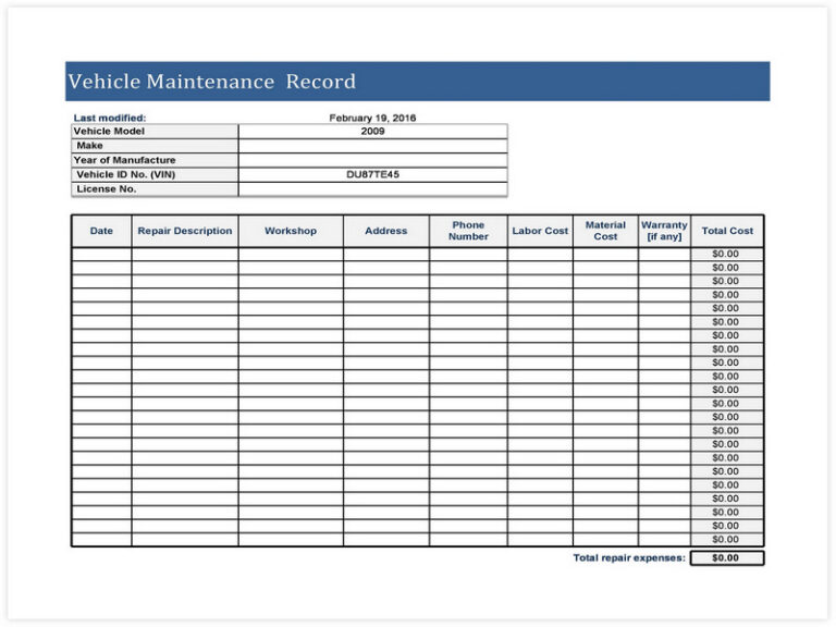 50 Best Vehicle Maintenance Schedule Template - sample schedule