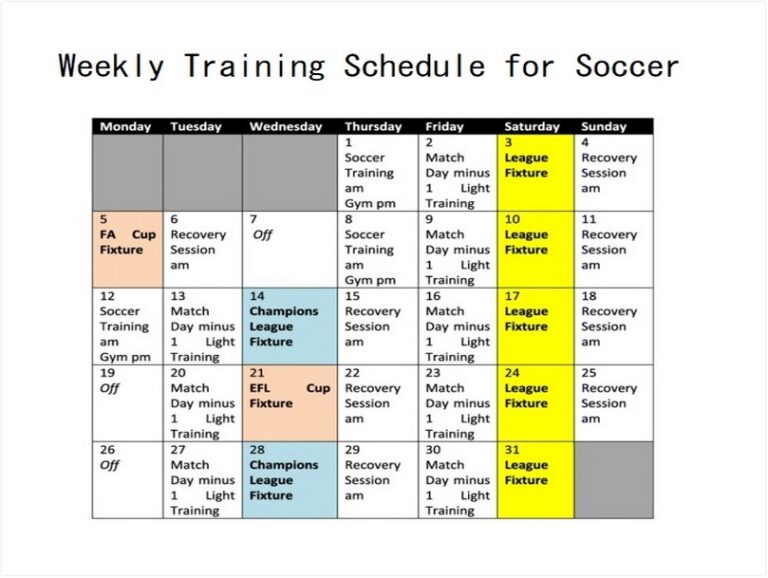 10+ Best Weekly Training Schedule sample schedule