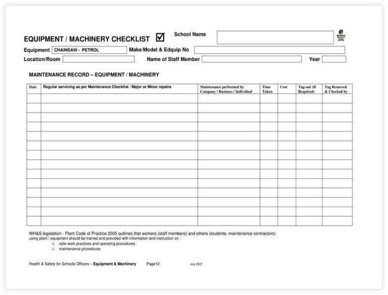 10+ Best Machine Maintenance Schedule Template (PDF WORD EXCEL ...