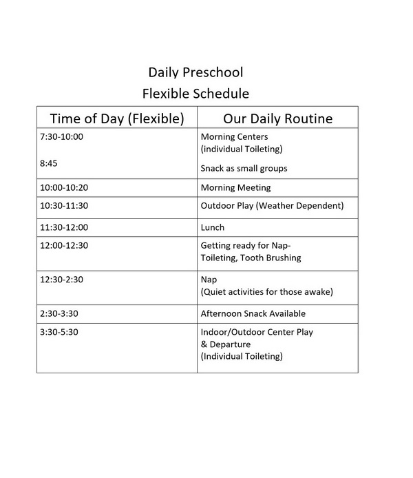 10+ Powerful Preschool Schedule Sample & Template - sample schedule
